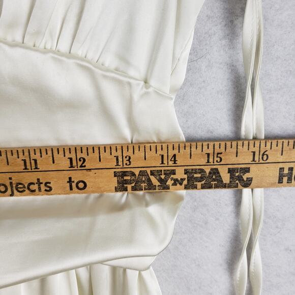 Romantic Size S‎ Plunge Neck Ruched Satin Mini Dress White Etheral Fairycore - Picture 5 of 12